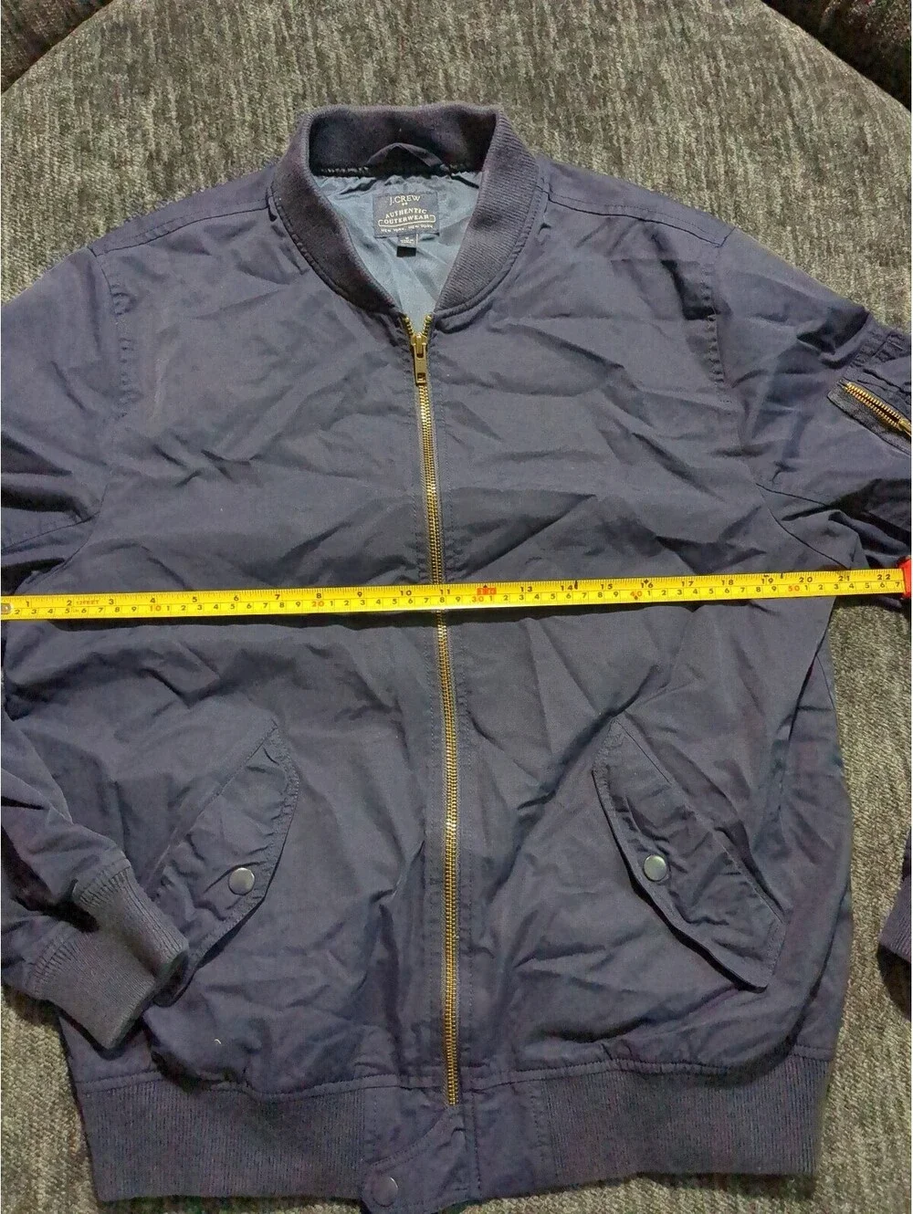 J.Crew Authentic Outerwear Men's Bomber Jacket Navy Blue Gold Zip Flight Size M